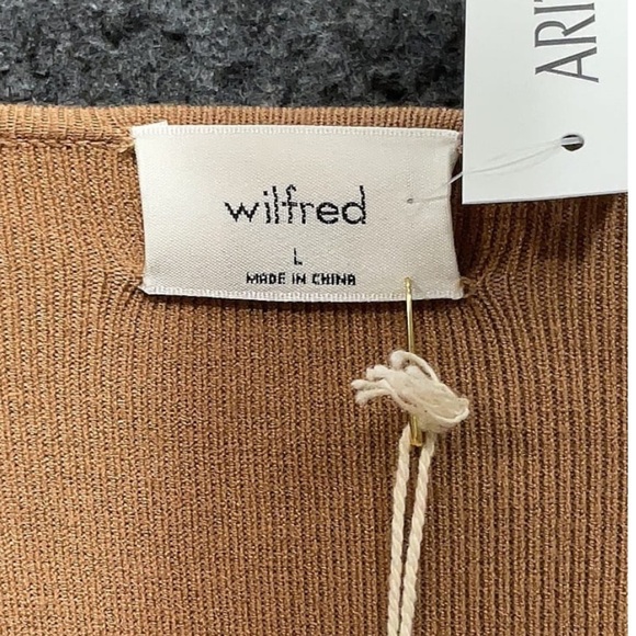 Wilfred Aritzia Tan Ribbed Knit Maxi Midi Bodycon Long Sleeve Dress Large - Picture 5 of 5